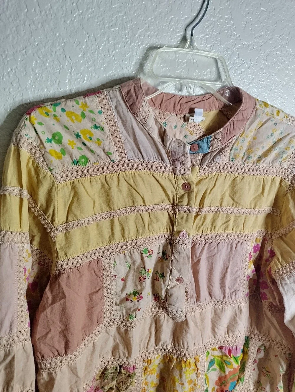 IVY JANE PATCHWORK PATTERNED Cottagecore Boho TOP IN PINK Sz L